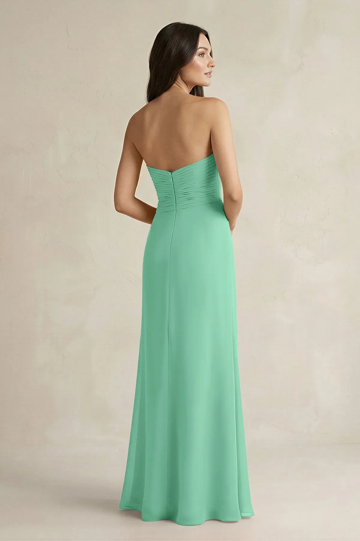 Sweetheart Chiffon Pleated Sheath Bridesmaid Dress in Turquoise sold by KissProm product image thumbnail 2