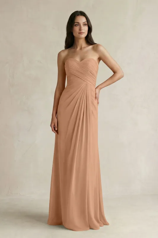 Sweetheart Chiffon Pleated Sheath Bridesmaid Dress  in Bronzer made by KissProm