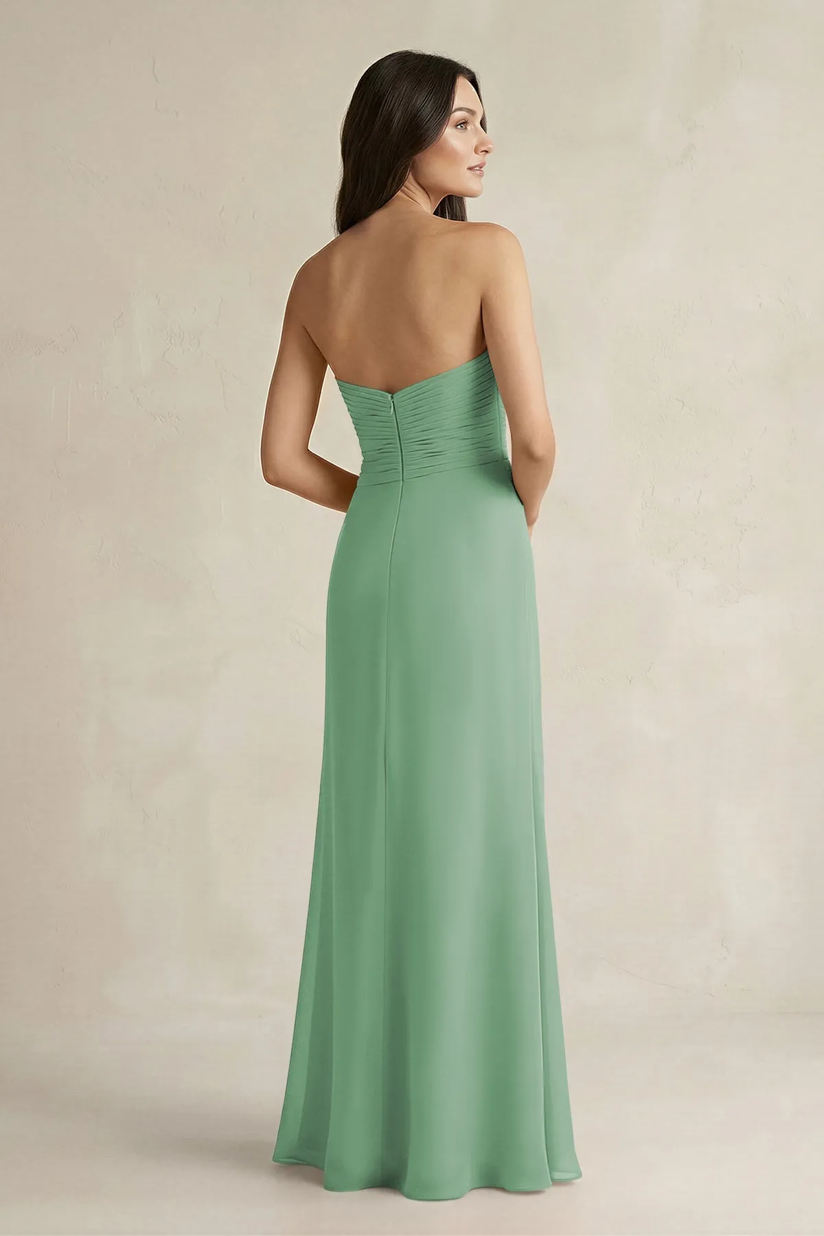 Sweetheart Chiffon Pleated Sheath Bridesmaid Dress in Sea Glass sold by KissProm product image thumbnail 2