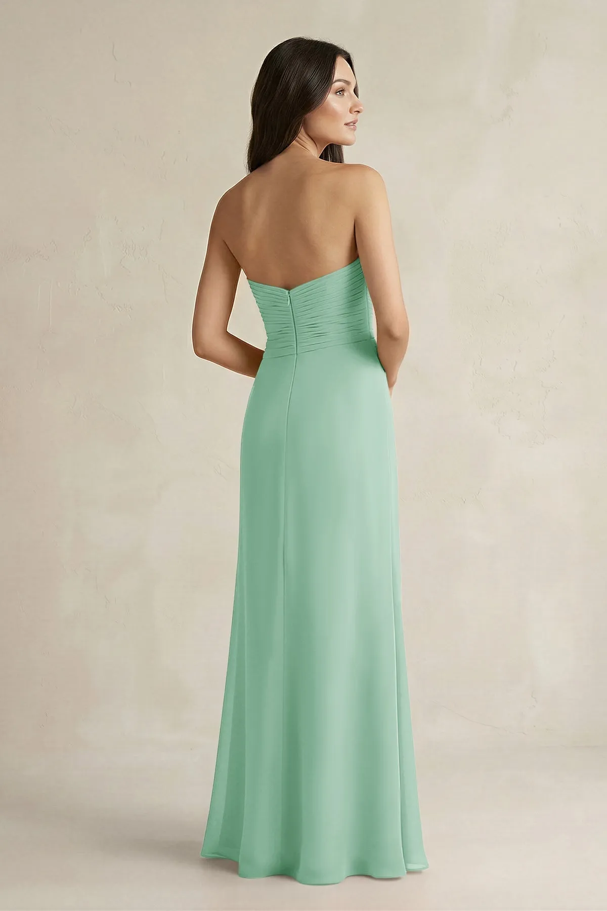 Sweetheart Chiffon Pleated Sheath Bridesmaid Dress in Pale Pistachio sold by KissProm product image thumbnail 2