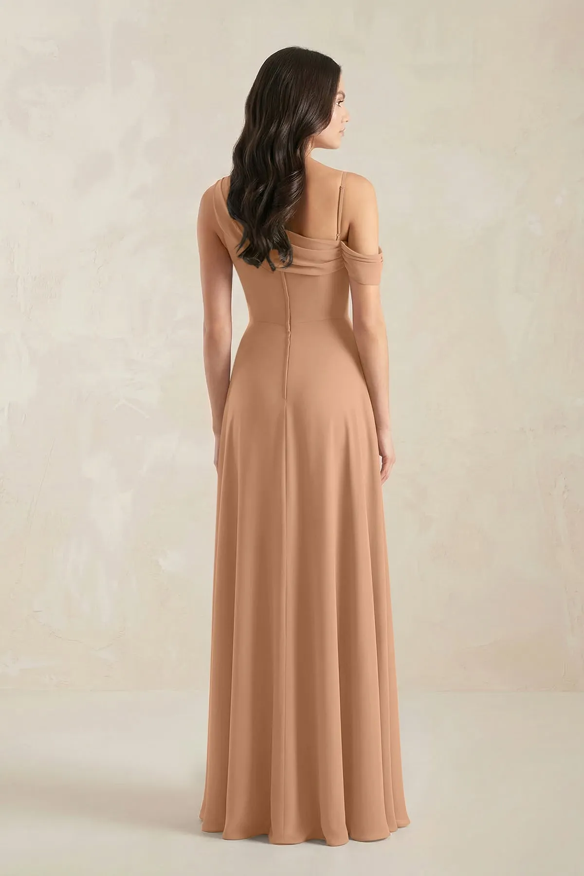 One-Shoulder Chiffon A-Line Bridesmaid Dress in Bronzer sold by KissProm product image thumbnail 2