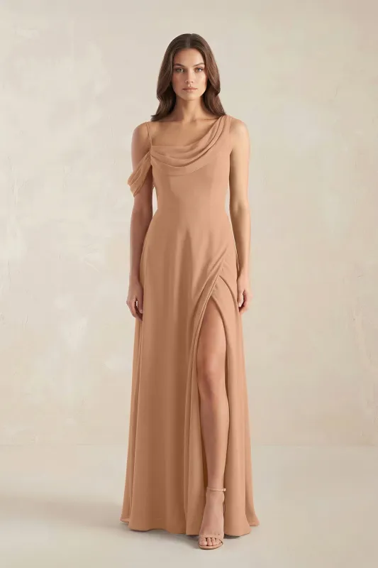 One-Shoulder Chiffon A-Line Bridesmaid Dress in Bronzer made by KissProm