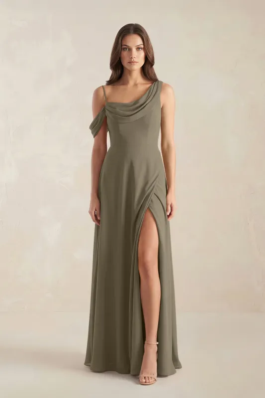 One-Shoulder Chiffon A-Line Bridesmaid Dress in Willow Green made by KissProm