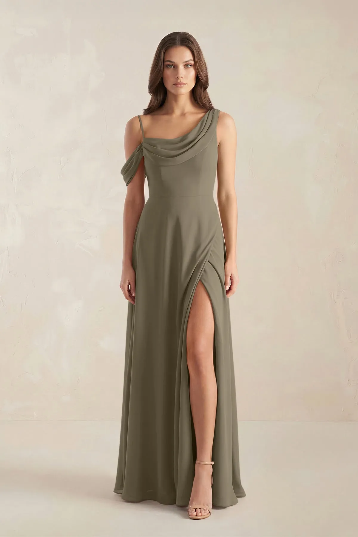 One-Shoulder Chiffon A-Line Bridesmaid Dress in Willow Green sold by KissProm