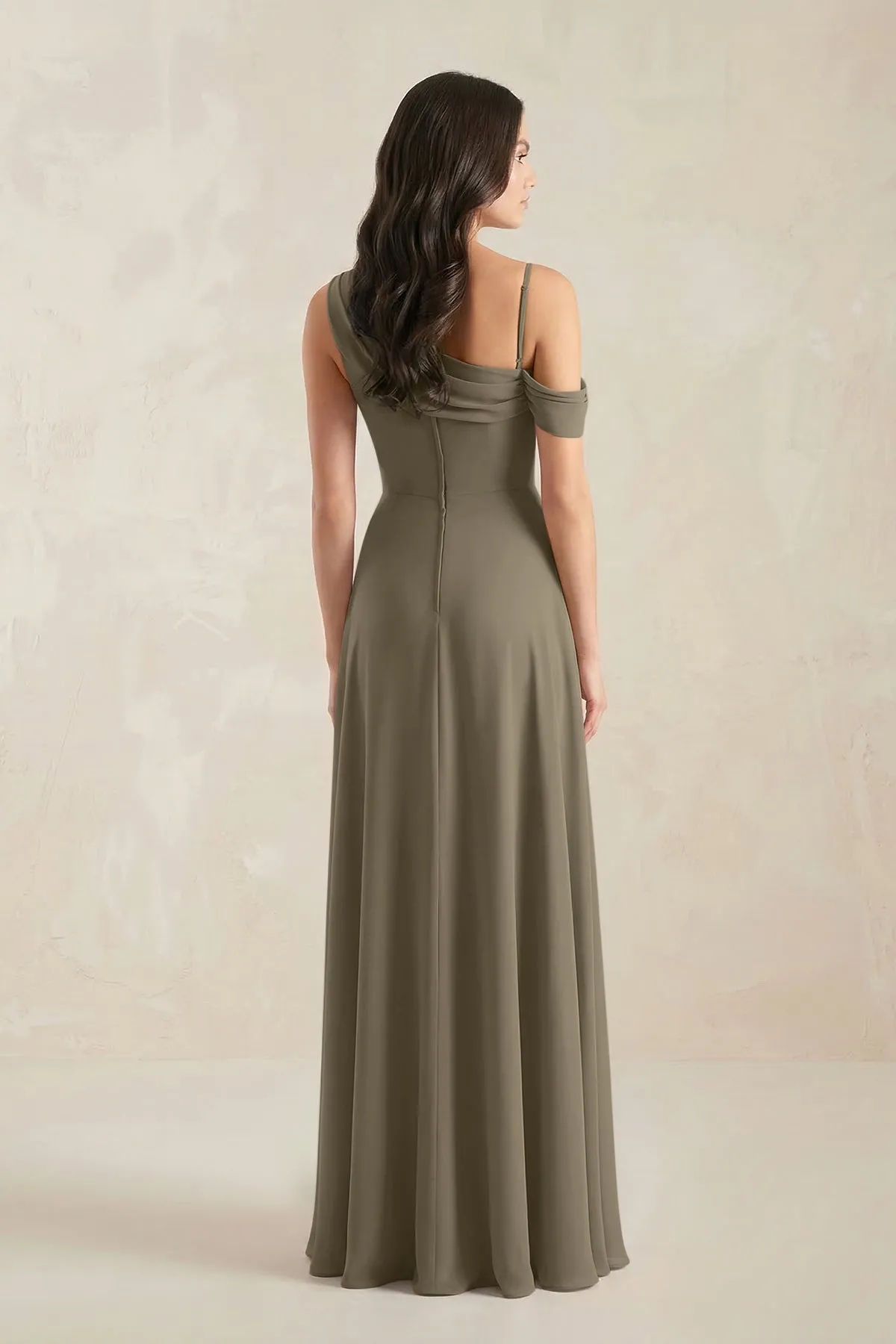 One-Shoulder Chiffon A-Line Bridesmaid Dress in Willow Green sold by KissProm product image thumbnail 2