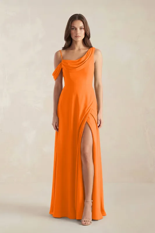 One-Shoulder Chiffon A-Line Bridesmaid Dress in Cinnamon made by KissProm