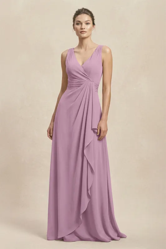 V-Neck Ruffled Ruched Chiffon A-Line Bridesmaid Dress in Wisteria made by KissProm