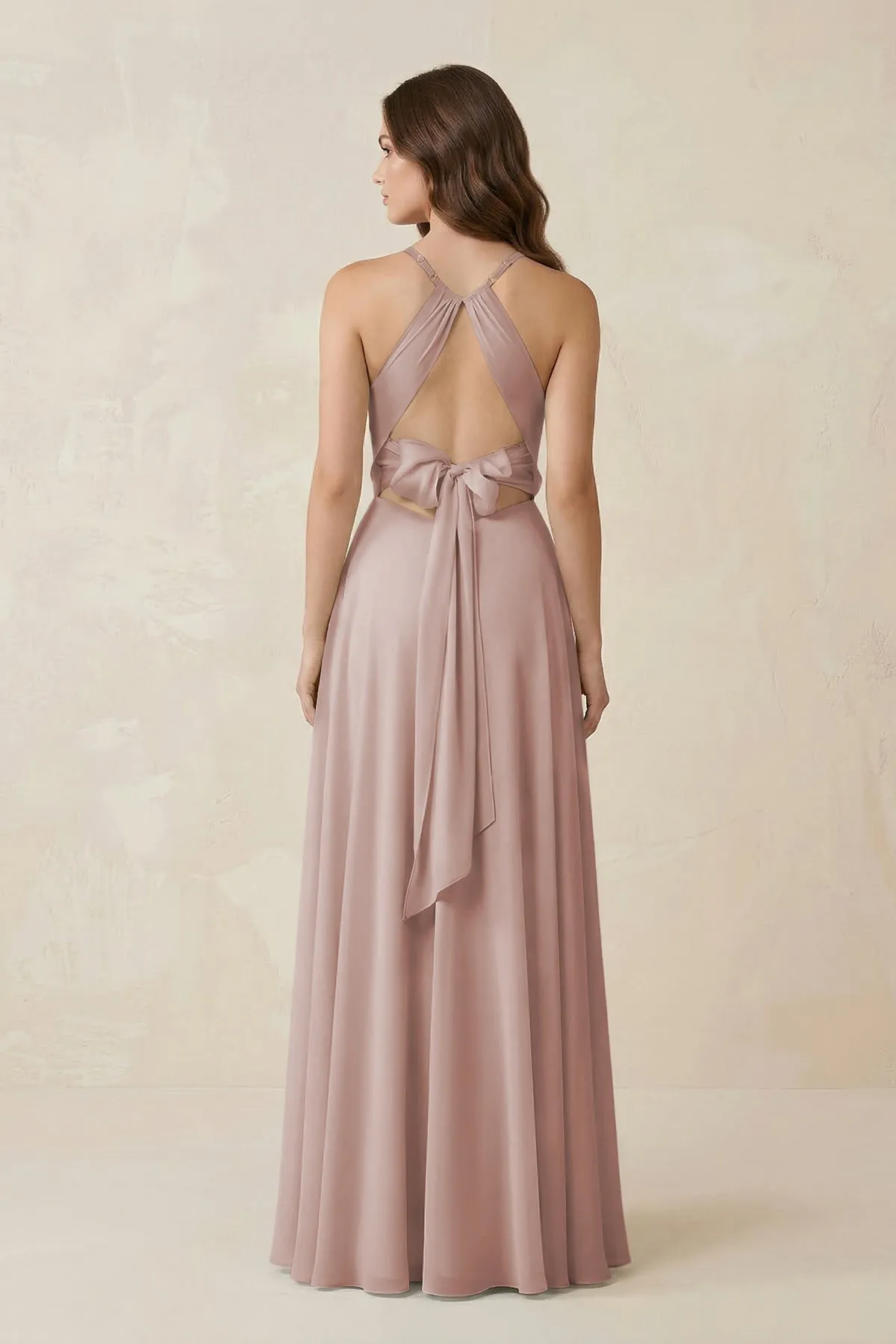 Halter A-Line Chiffon Bridesmaid Dress With Slit in Toffee sold by KissProm product image thumbnail 2