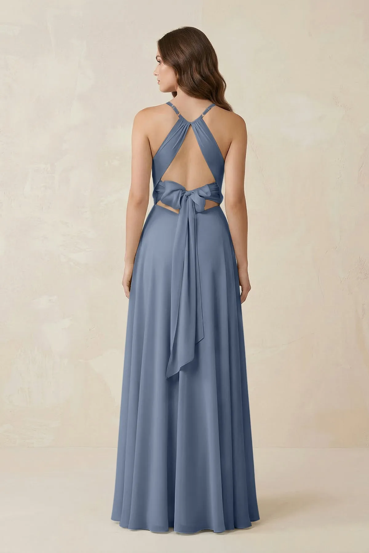 Halter A-Line Chiffon Bridesmaid Dress With Slit in Neptune sold by KissProm product image thumbnail 2