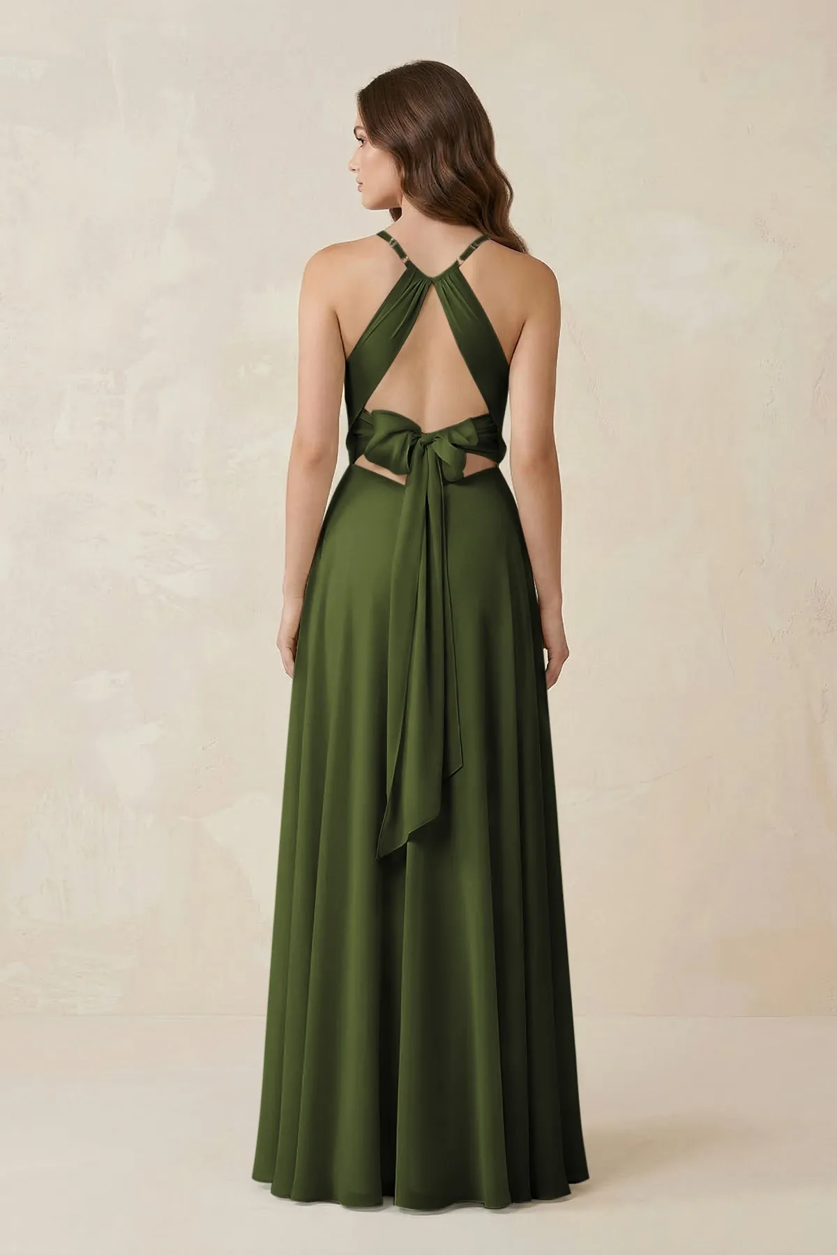 Halter A-Line Chiffon Bridesmaid Dress With Slit in Olive sold by KissProm product image thumbnail 2