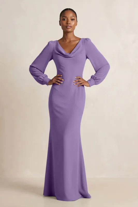 Long Sleeve V-Neck Sheath Chiffon Bridesmaid Dress in Tahiti made by KissProm