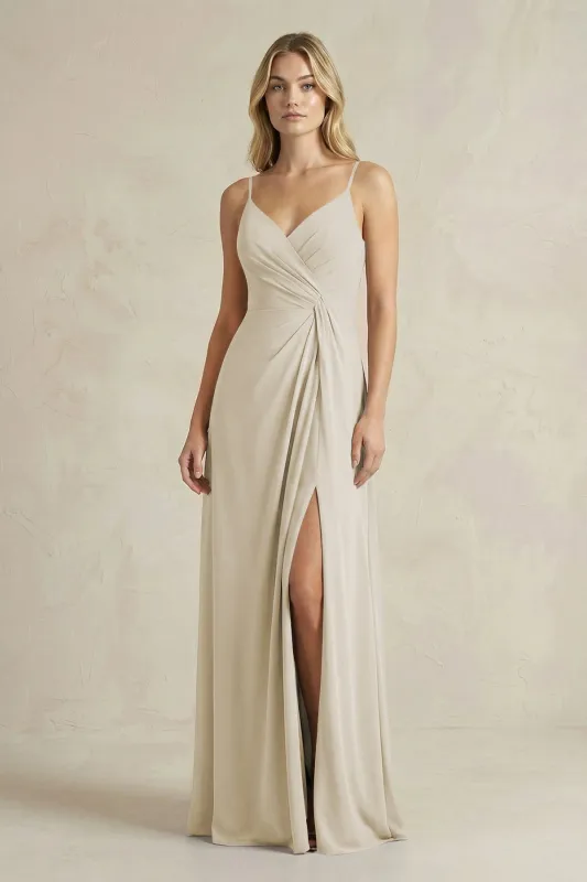 Sheath Cami Strap Ruched Chiffon Bridesmaid Dress in Dove Gray made by KissProm