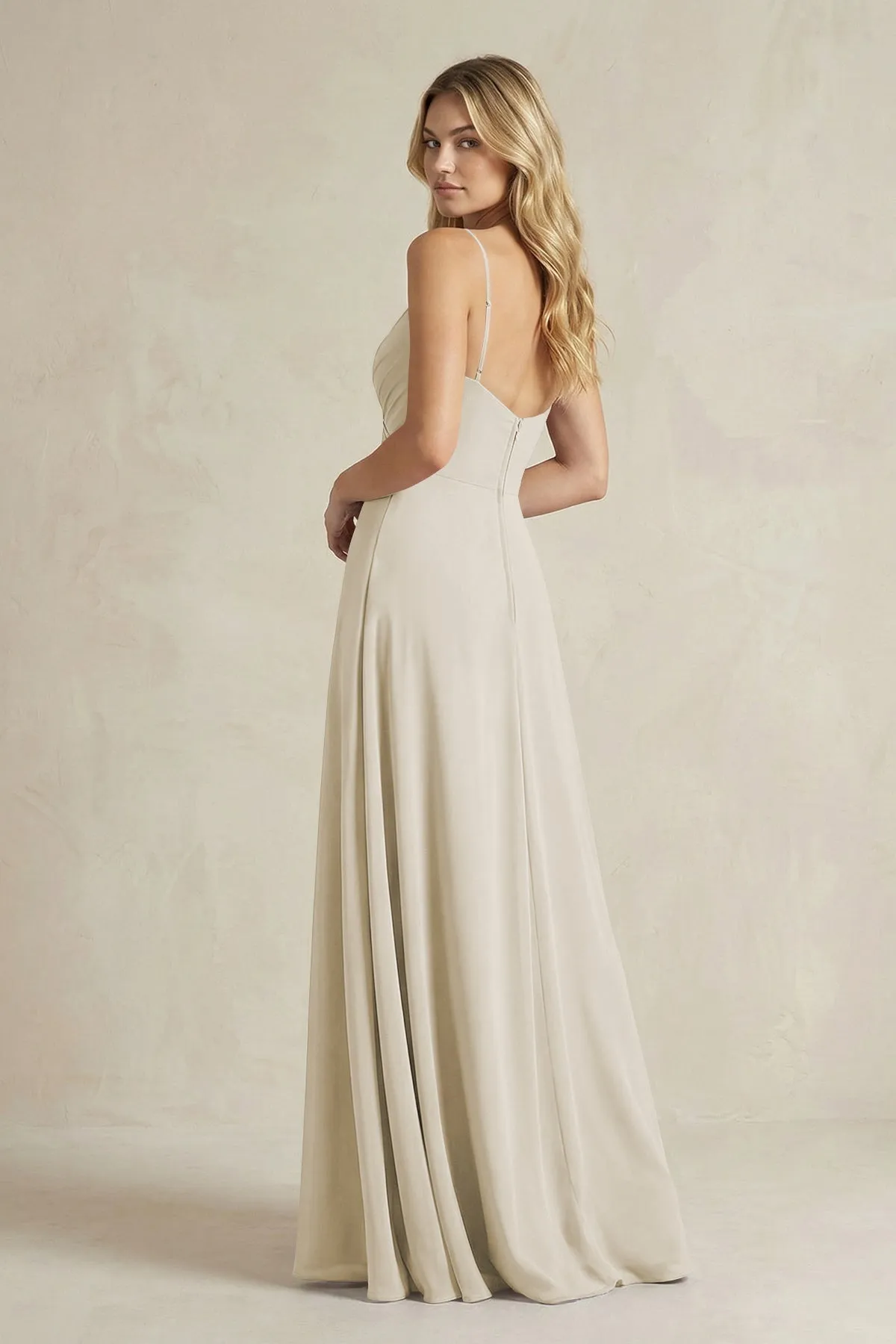 Sheath Cami Strap Ruched Chiffon Bridesmaid Dress in Dove Gray sold by KissProm product image thumbnail 2