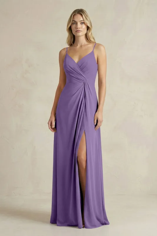 Sheath Cami Strap Ruched Chiffon Bridesmaid Dress in Tahiti made by KissProm
