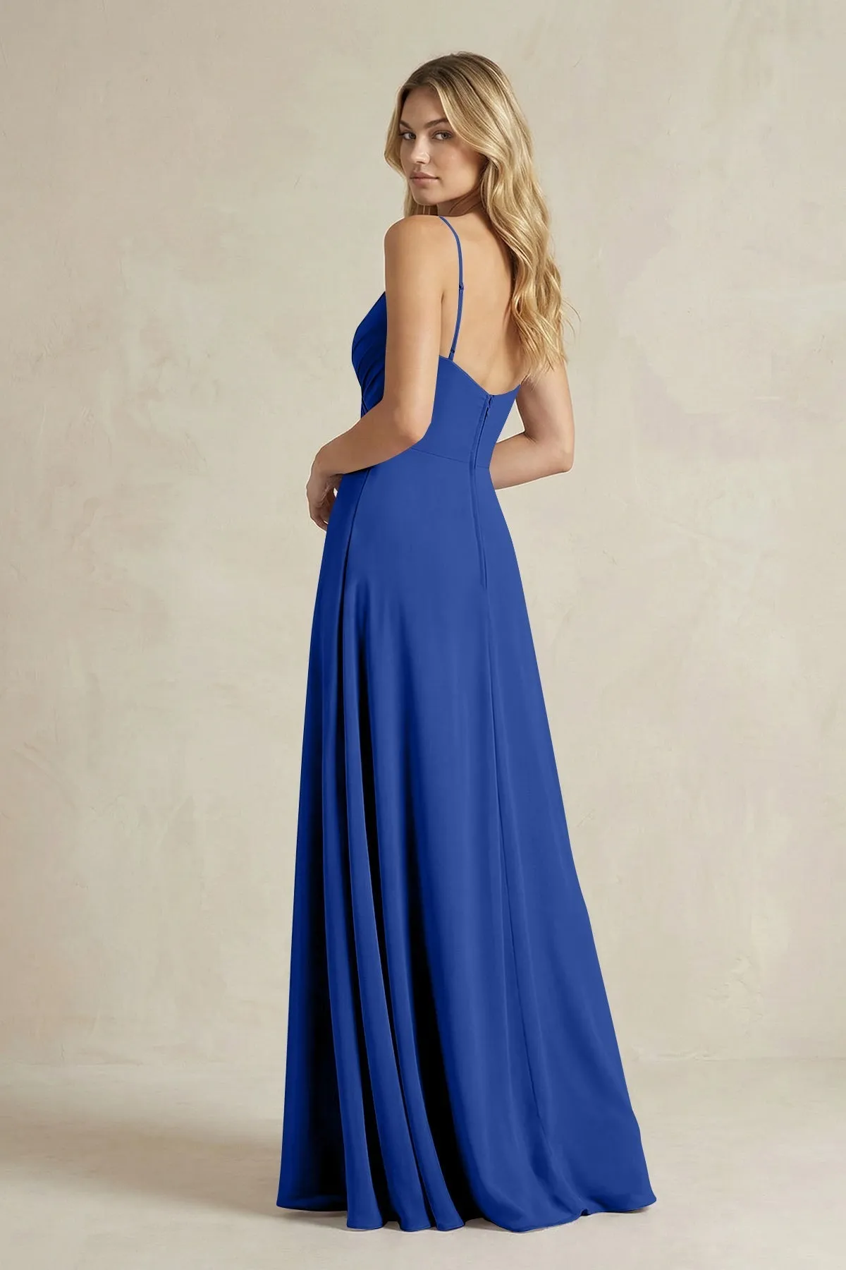 Sheath Cami Strap Ruched Chiffon Bridesmaid Dress in Royal Blue sold by KissProm product image thumbnail 2