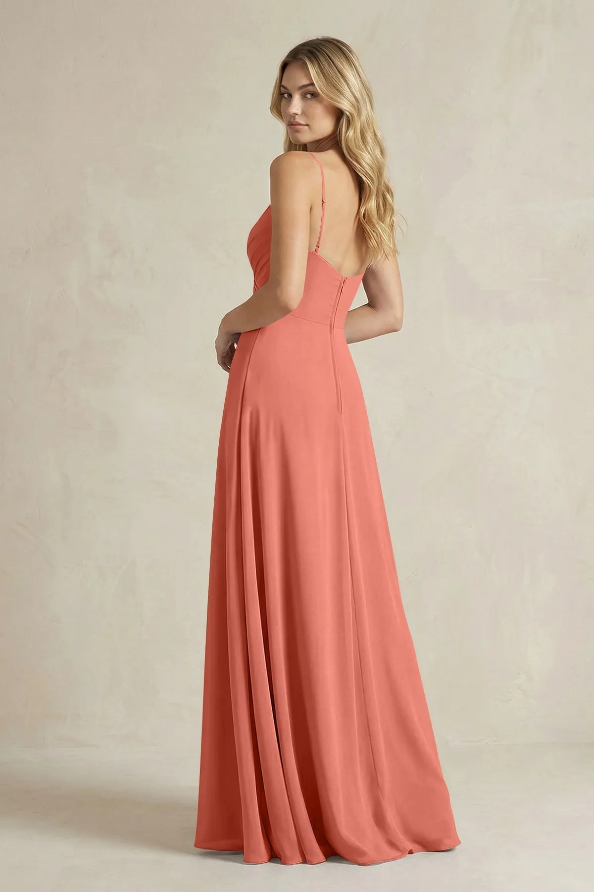 Sheath Cami Strap Ruched Chiffon Bridesmaid Dress in Wild Rose sold by KissProm product image thumbnail 2