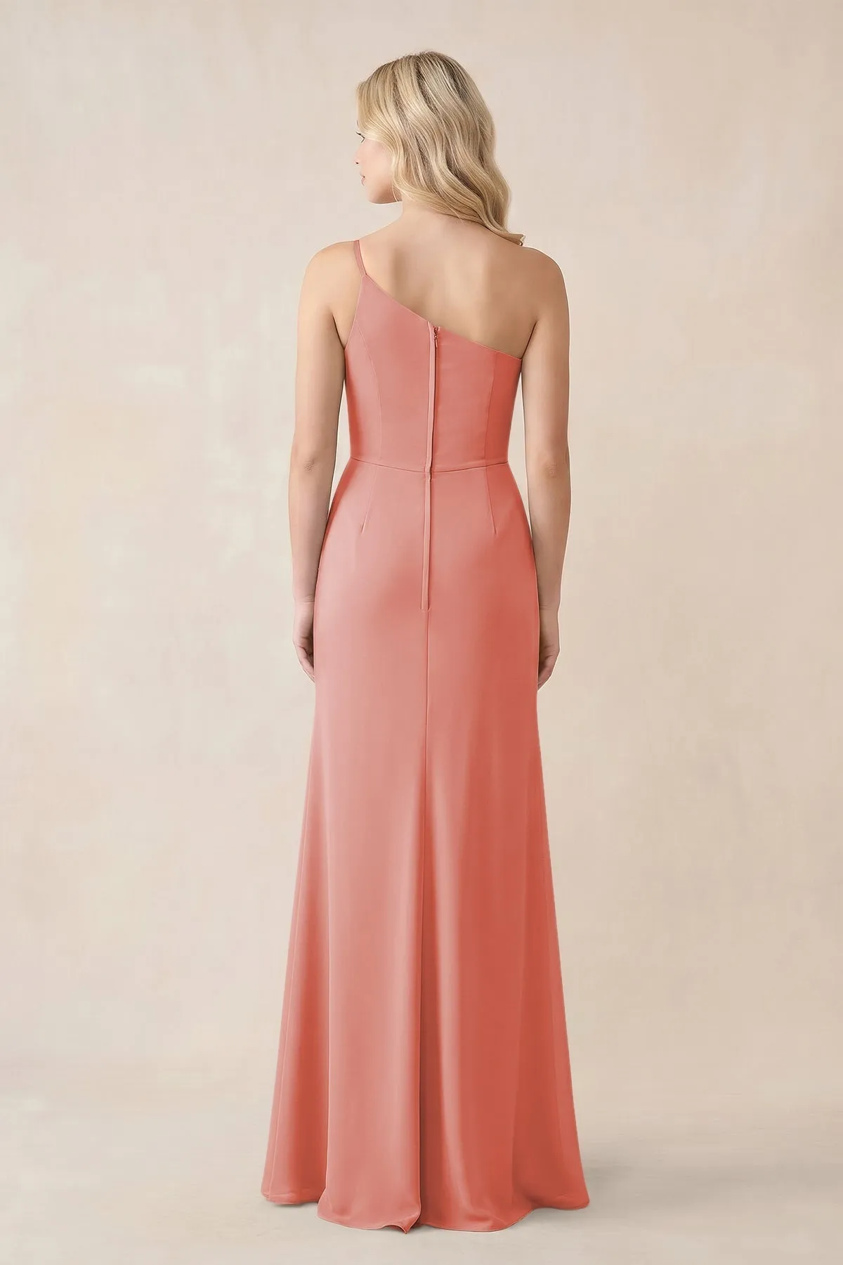 One-Shoulder Sheath Chiffon Ruched Bridesmaid Dress in Mulberry sold by KissProm product image thumbnail 2