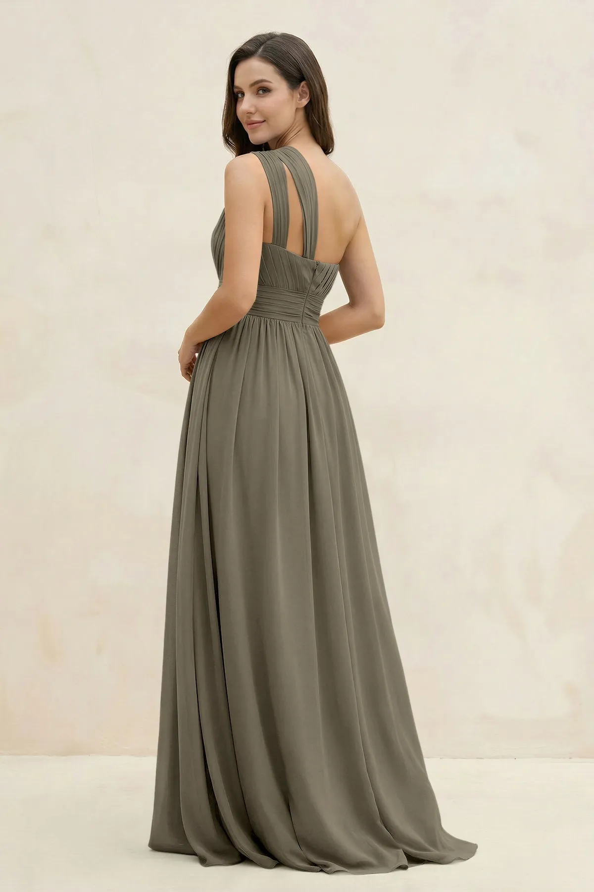 One-Shoulder Pleated A-Line Chiffon Bridesmaid Dress in Willow Green sold by KissProm product image thumbnail 2