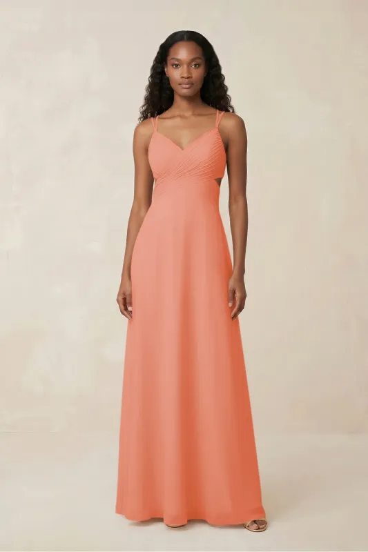 V-Neck Chiffon A-Line Cut-Out Bridesmaid Dress in Rosette made by KissProm