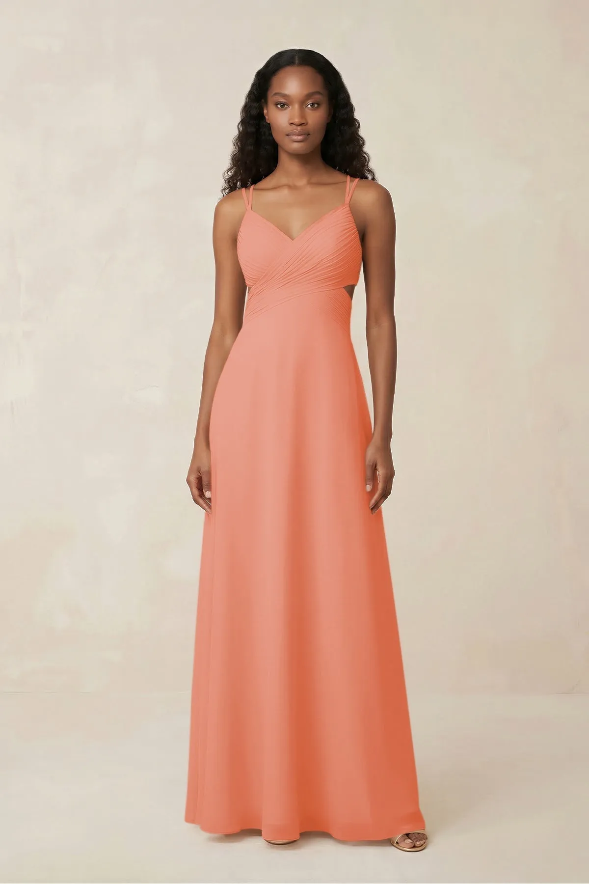 V-Neck Chiffon A-Line Cut-Out Bridesmaid Dress in Rosette sold by KissProm