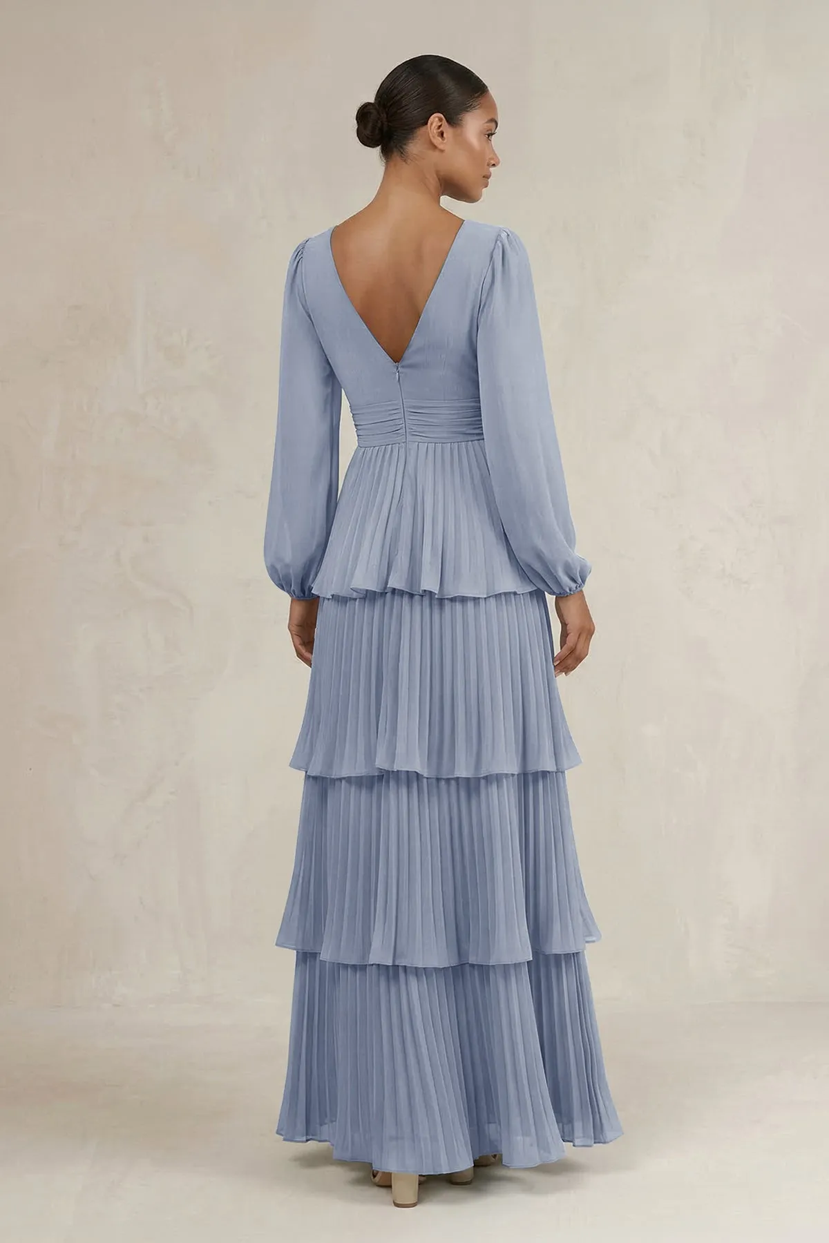 V-Neck Tiered A-Line Long Sleeve Bridesmaid Dress in Twilight sold by KissProm product image thumbnail 2