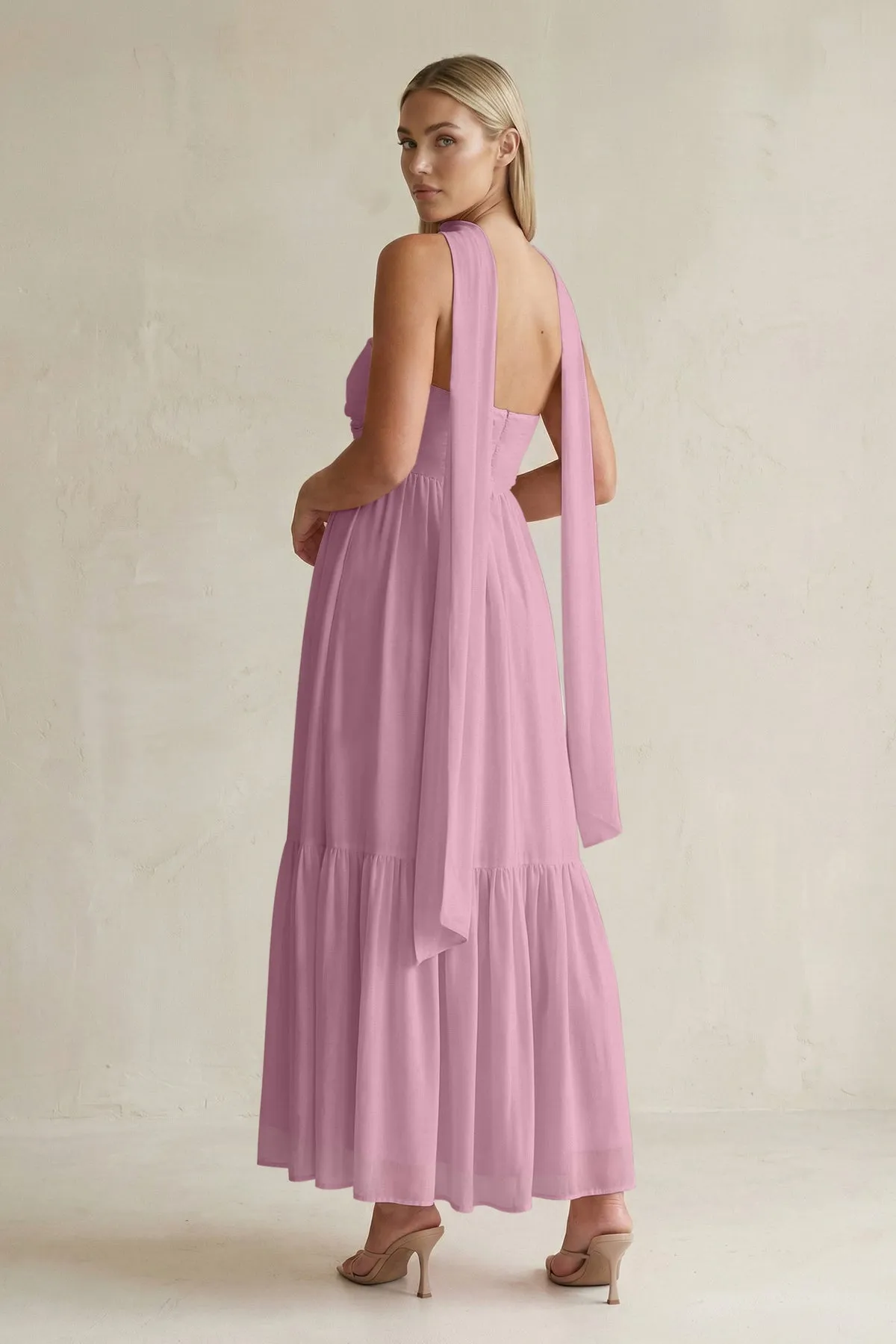 Strapless A-Line Chiffon Ruffled Bridesmaid Dress With Ribbon in Vintage Mauve sold by KissProm product image thumbnail 2