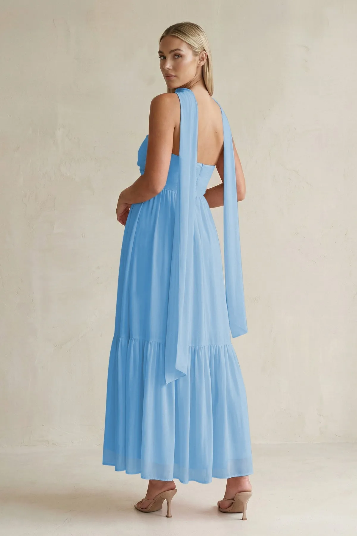Strapless A-Line Chiffon Ruffled Bridesmaid Dress With Ribbon in Steel Blue sold by KissProm product image thumbnail 2