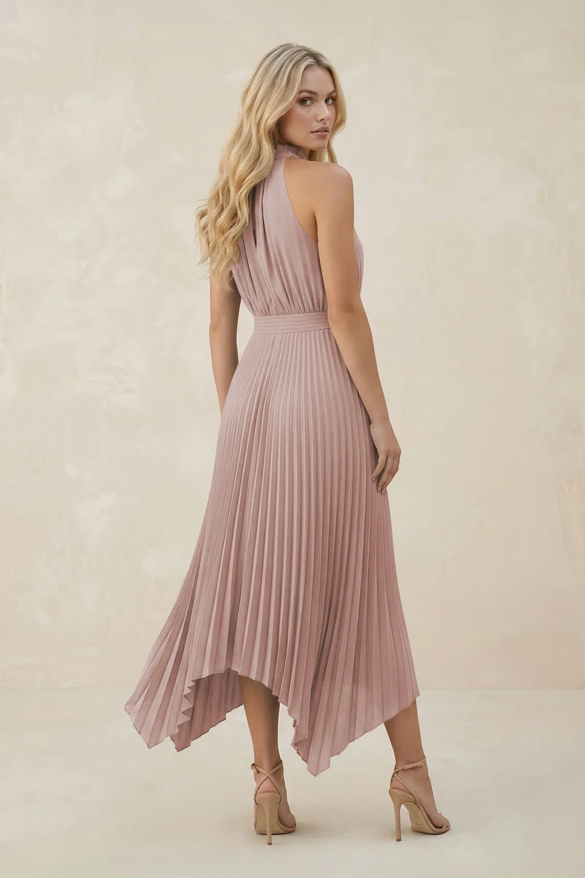 Halter Neck Pleated A-Line Chiffon Bridesmaid Dress in Toffee sold by KissProm product image thumbnail 2