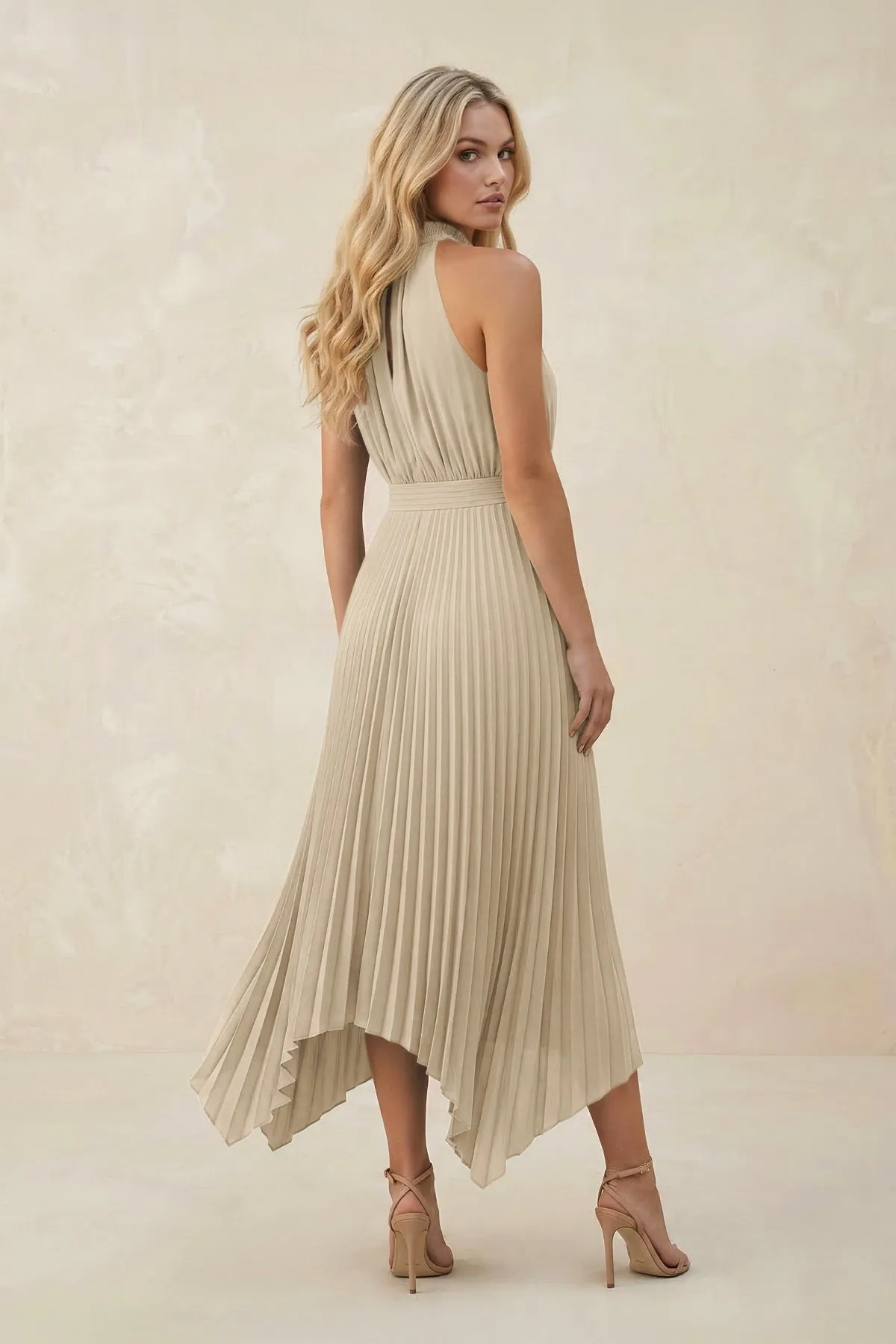 Halter Neck Pleated A-Line Chiffon Bridesmaid Dress in Champagne sold by KissProm product image thumbnail 2