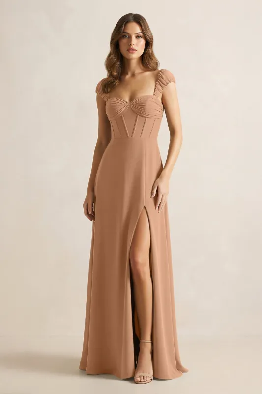 Sweetheart Corset A-Line Chiffon Bridesmaid Dress in Bronzer made by KissProm