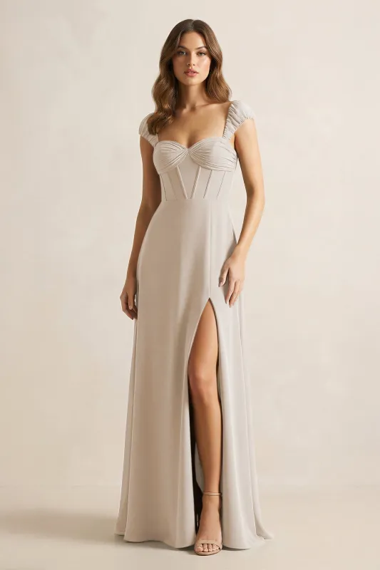 Sweetheart Corset A-Line Chiffon Bridesmaid Dress in Frost made by KissProm