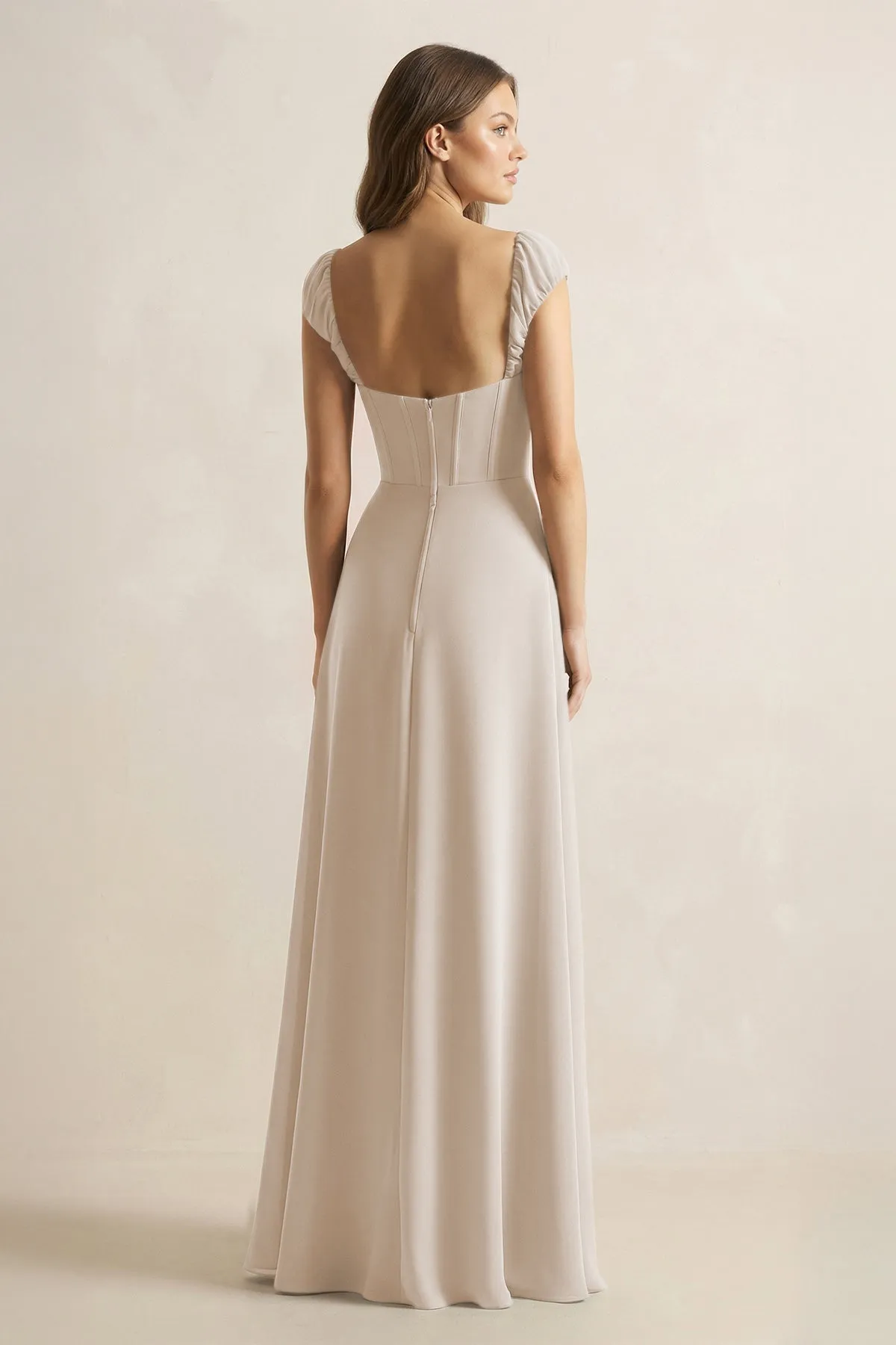 Sweetheart Corset A-Line Chiffon Bridesmaid Dress in Frost sold by KissProm product image thumbnail 2