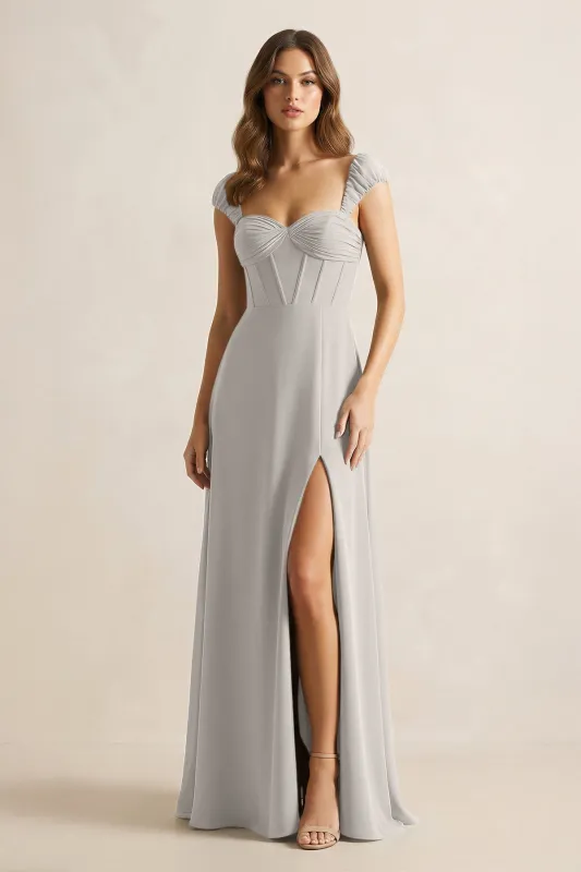 Sweetheart Corset A-Line Chiffon Bridesmaid Dress in Silver made by KissProm