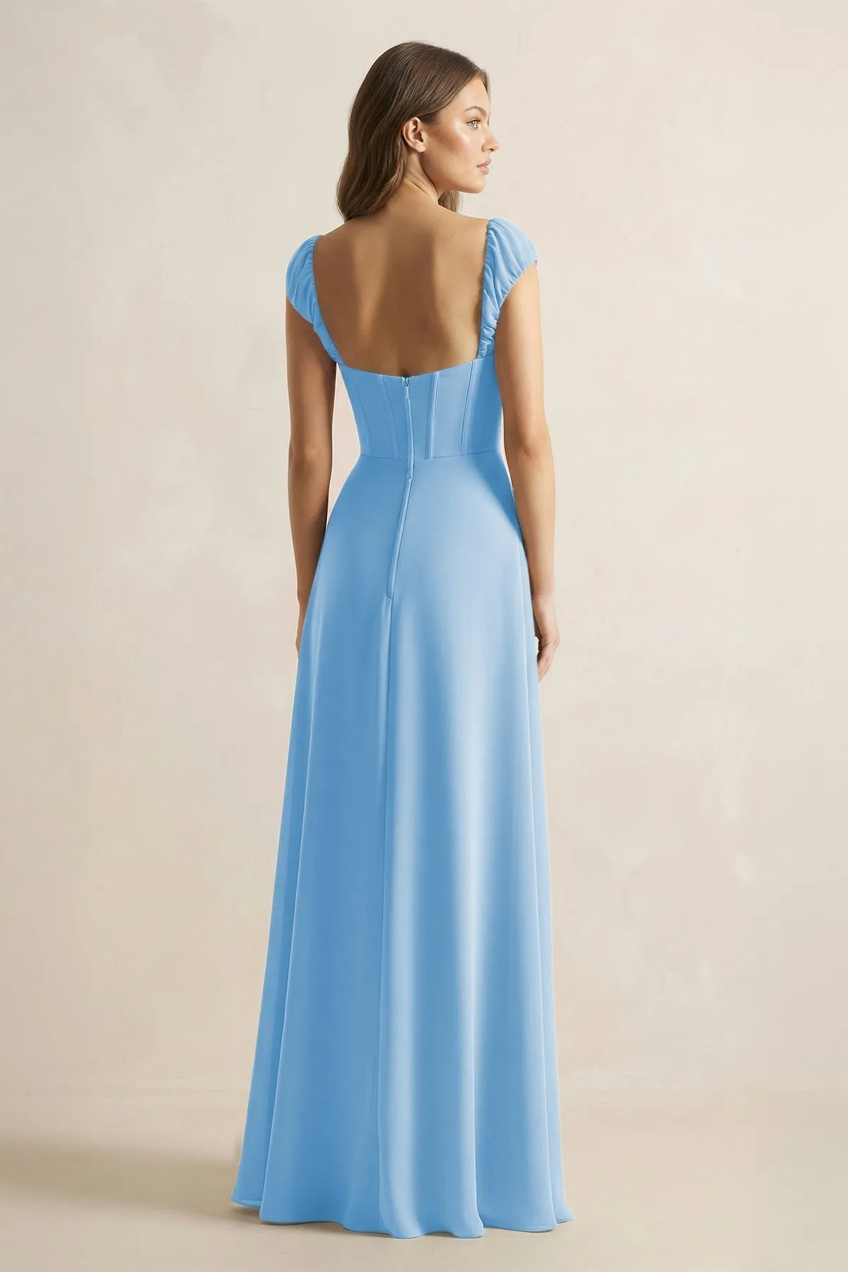 Sweetheart Corset A-Line Chiffon Bridesmaid Dress in Steel Blue sold by KissProm product image thumbnail 2