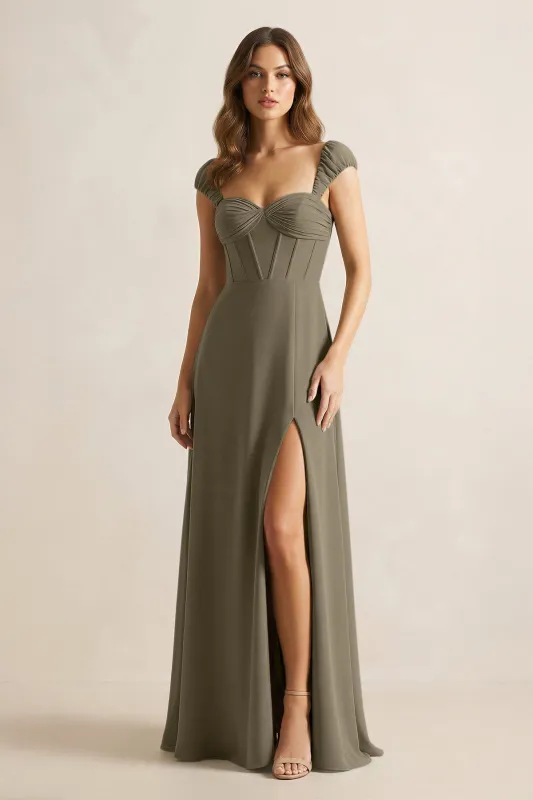 Sweetheart Corset A-Line Chiffon Bridesmaid Dress in Willow Green made by KissProm
