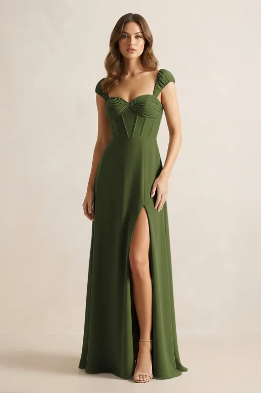Sweetheart Corset A-Line Chiffon Bridesmaid Dress in Olive made by KissProm