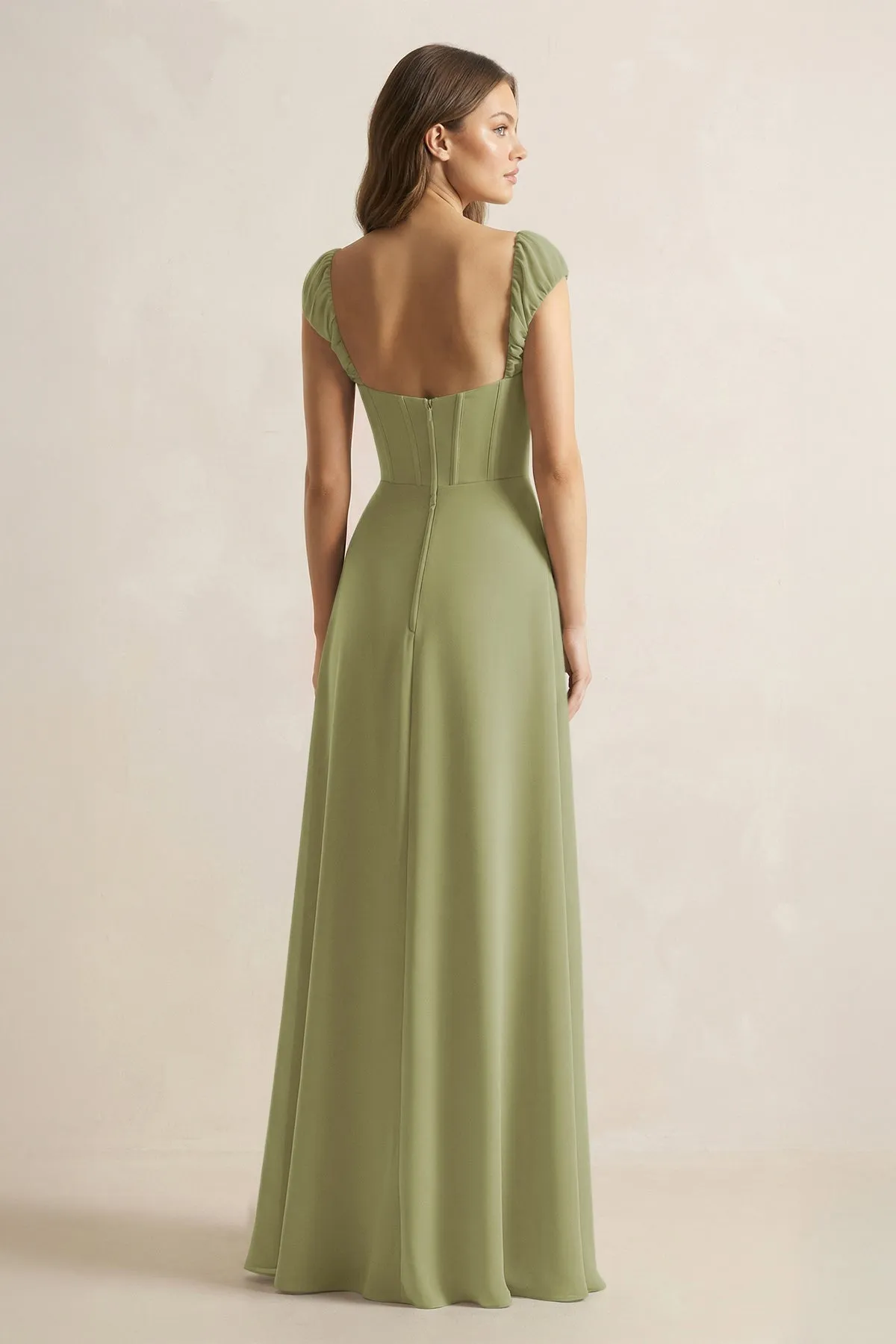 Sweetheart Corset A-Line Chiffon Bridesmaid Dress in Moss Green sold by KissProm product image thumbnail 2
