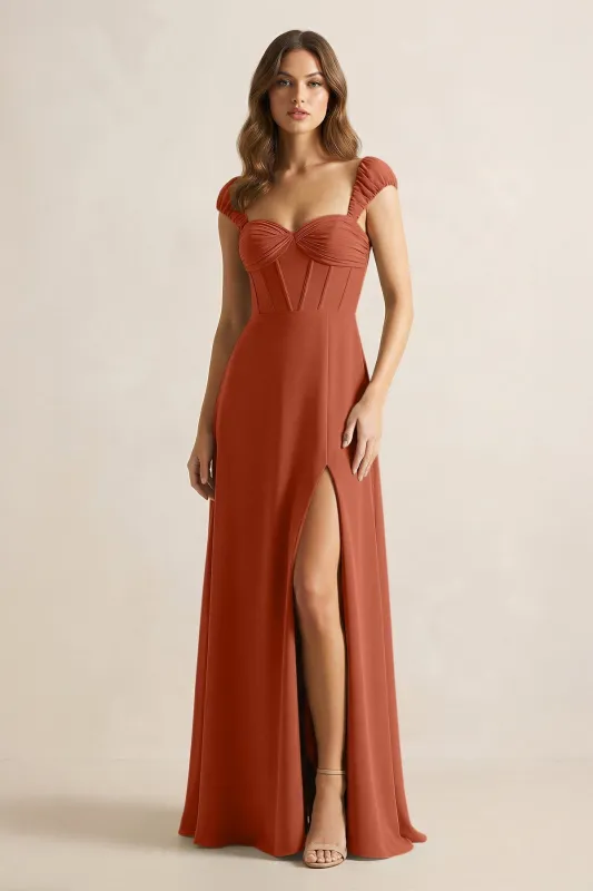 Sweetheart Corset A-Line Chiffon Bridesmaid Dress in Spice made by KissProm