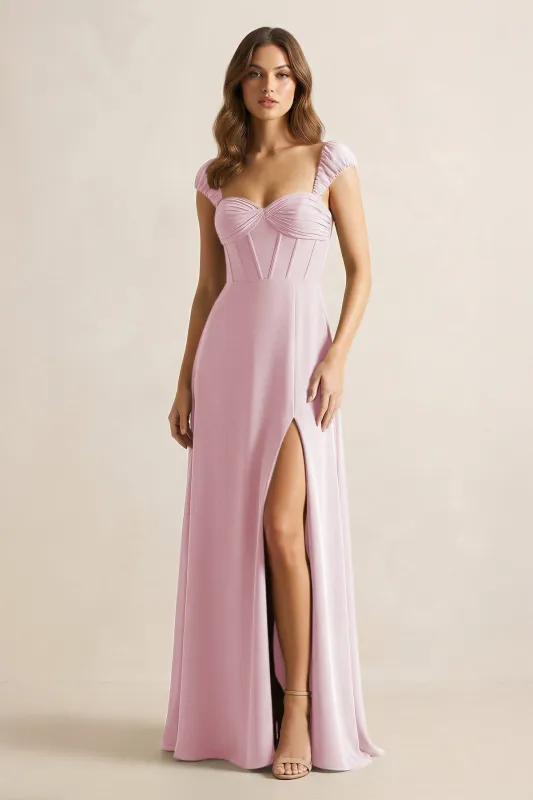 Sweetheart Corset A-Line Chiffon Bridesmaid Dress in Candy Pink made by KissProm