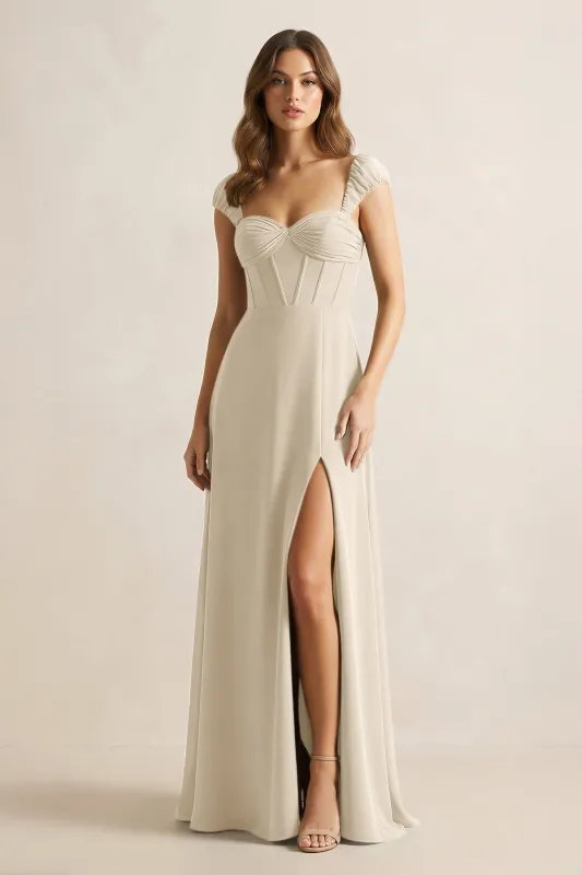 Sweetheart Corset A-Line Chiffon Bridesmaid Dress in Champagne made by KissProm