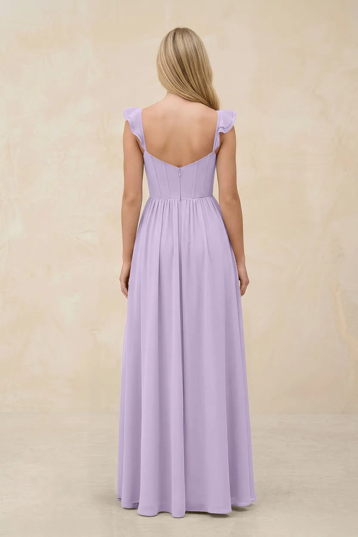 Ruffled Sleeve A-Line Corset Chiffon Bridesmaid Dress in Lavender sold by KissProm product image thumbnail 2