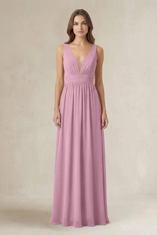 Illusion V-Neck A-Line Ruched Bridesmaid Dress in Vintage Mauve made by KissProm