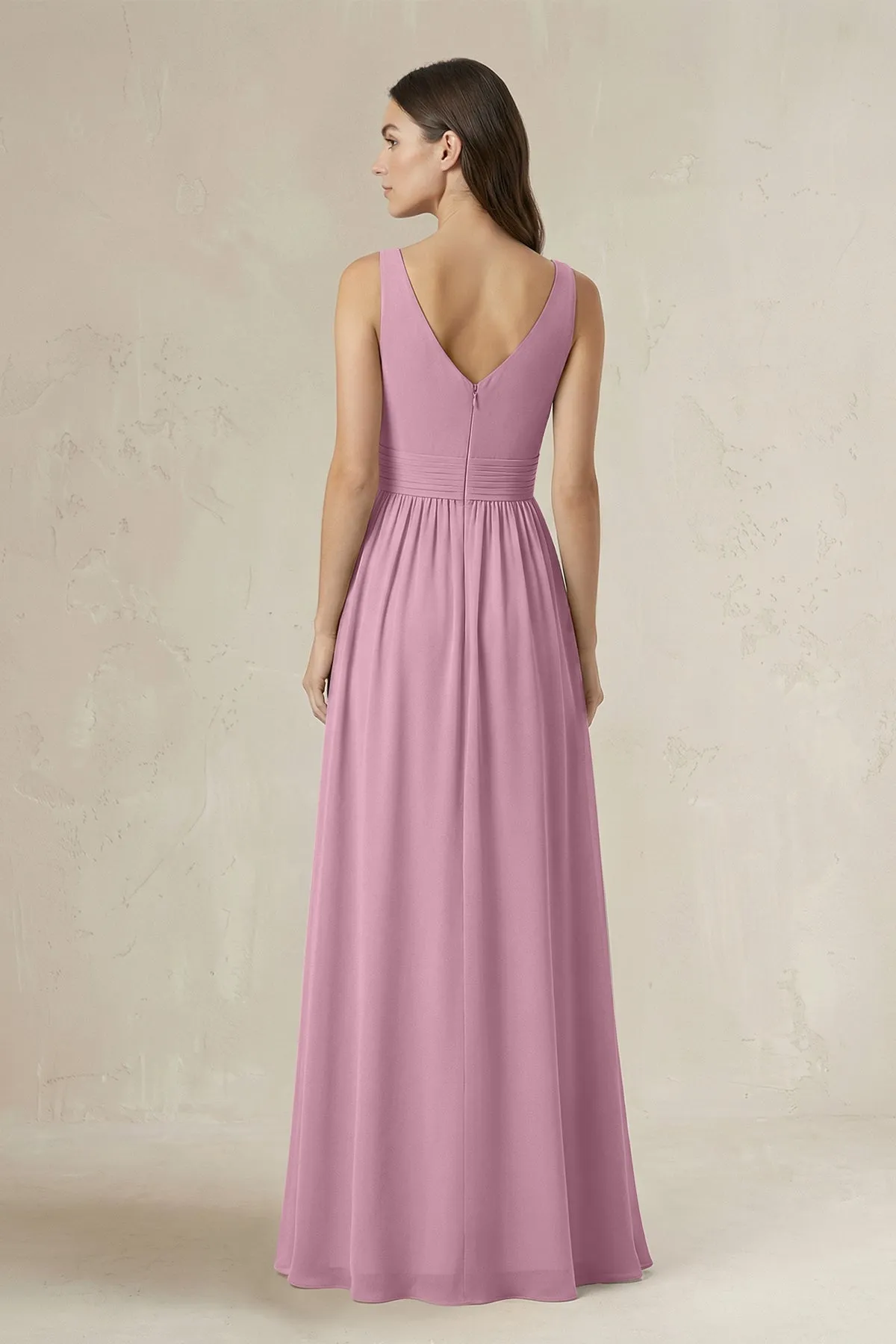 Illusion V-Neck A-Line Ruched Bridesmaid Dress in Vintage Mauve sold by KissProm product image thumbnail 2