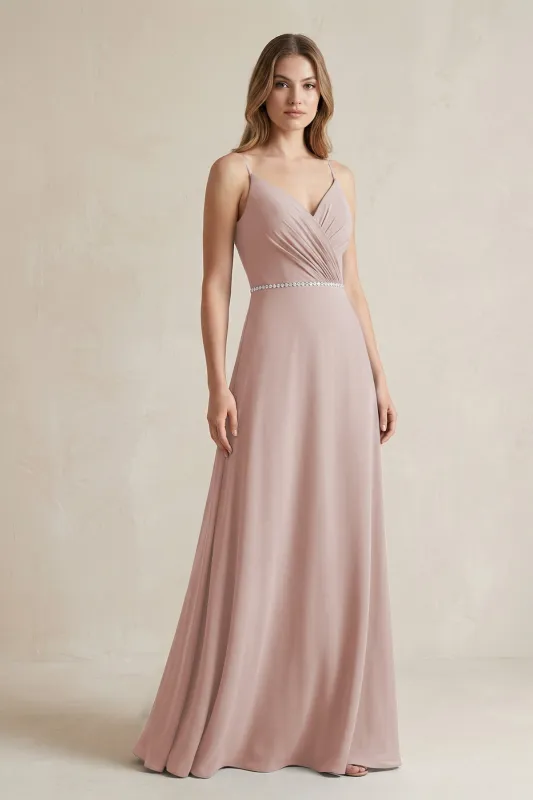 Chiffon A-Line Ruched Cami Strap Bridesmaid Dress in Toffee made by KissProm