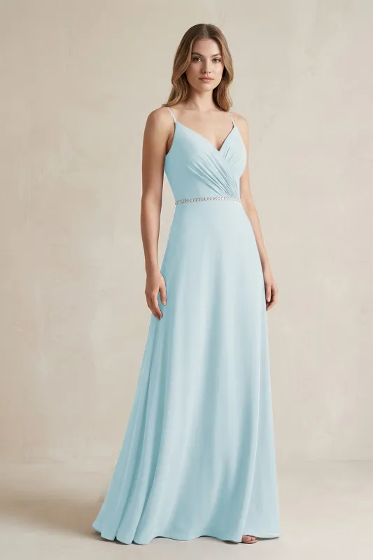Chiffon A-Line Ruched Cami Strap Bridesmaid Dress  in Sky Blue made by KissProm