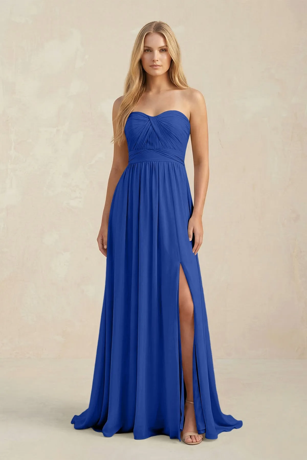 Sweetheart A-Line Pleated Chiffon Bridesmaid Dress With Slit in Royal Blue sold by KissProm