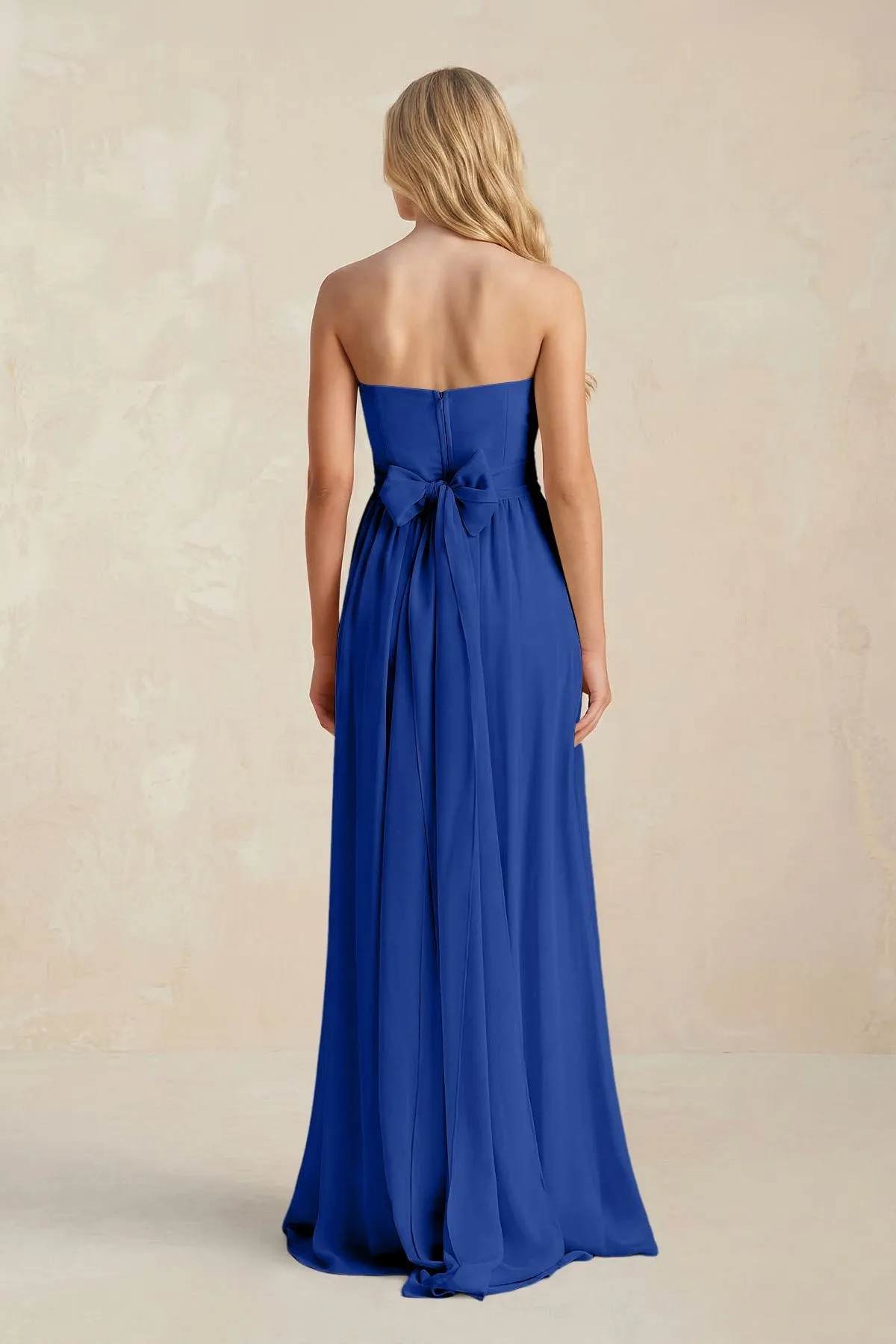 Sweetheart A-Line Pleated Chiffon Bridesmaid Dress With Slit in Royal Blue sold by KissProm product image thumbnail 2