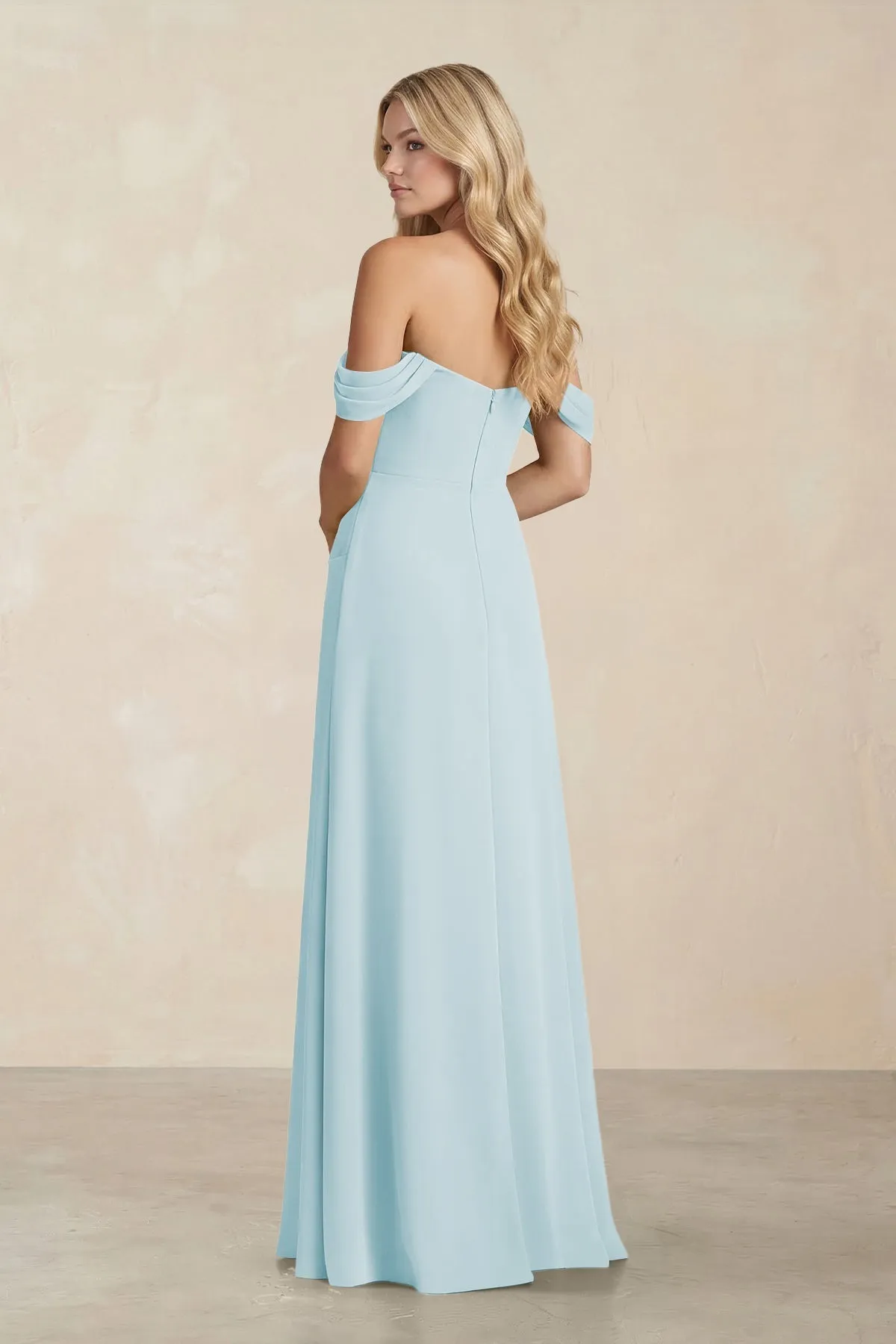 Off-the-Shoulder Corset Sheath Chiffon Bridesmaid Dress in Sky Blue sold by KissProm product image thumbnail 2