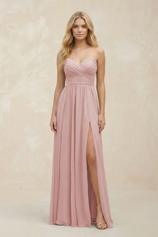 A-Line Sweetheart Pleated Chiffon Bridesmaid Dress in Dusty Rose made by KissProm