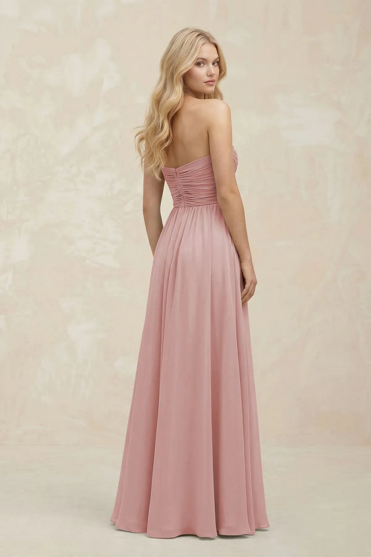 A-Line Sweetheart Pleated Chiffon Bridesmaid Dress in Dusty Rose sold by KissProm product image thumbnail 2